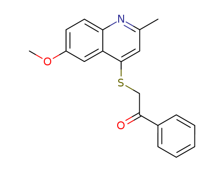 134826-35-0,2-((6-Methoxy-2-methyl-4-quinolinyl)thio)-1-phenylethanone,Ethanone,2-((6-methoxy-2-methyl-4-quinolinyl)thio)-1-phenyl;2-((6-Methoxy-2-methyl-4-quinolinyl)thio)-1-phenylethanone;2-Methyl-4-benzoylmethylthio-6-methoxyquinoline;