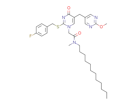 Molecular Structure of 224775-00-2 (1-(N-methyl-N-(dodec-1-yl)aminocarbonylmethyl)-2-(4-fluorobenzyl)thio-5-(2-methoxypyrimid-5-ylmethyl)pyrimidin-4-one)