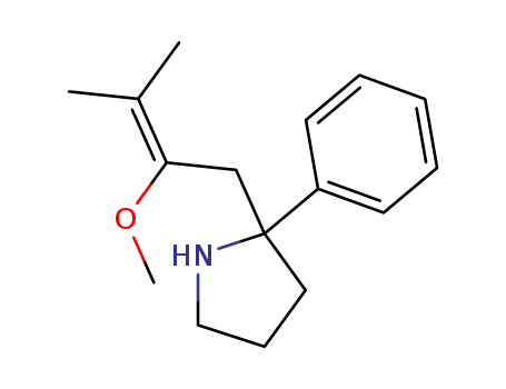Molecular Structure of 89998-41-4 (Pyrrolidine, 2-(2-methoxy-3-methyl-2-butenyl)-2-phenyl-)