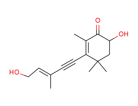 Molecular Structure of 80736-85-2 (2-Cyclohexen-1-one,
6-hydroxy-3-[(3E)-5-hydroxy-3-methyl-3-penten-1-ynyl]-2,4,4-trimethyl-)