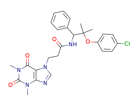 131927-06-5,N-[2-(4-chlorophenoxy)-2-methyl-1-phenylpropyl]-3-(1,3-dimethyl-2,6-dioxo-1,2,3,6-tetrahydro-7H-purin-7-yl)propanamide,