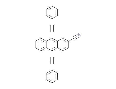 Molecular Structure of 80034-26-0 (2-Anthracenecarbonitrile, 9,10-bis(phenylethynyl)-)
