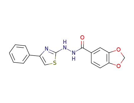 Molecular Structure of 77803-53-3 (1,3-Benzodioxole-5-carboxylic acid, 2-(4-phenyl-2-thiazolyl)hydrazide)