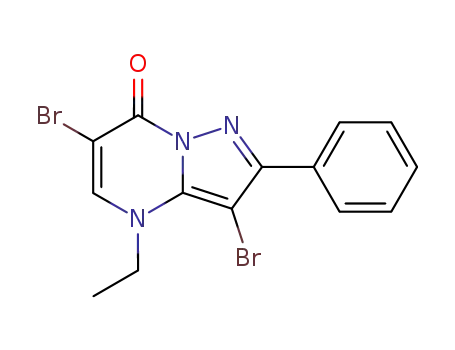 Molecular Structure of 86993-45-5 (Pyrazolo[1,5-a]pyrimidin-7(4H)-one, 3,6-dibromo-4-ethyl-2-phenyl-)