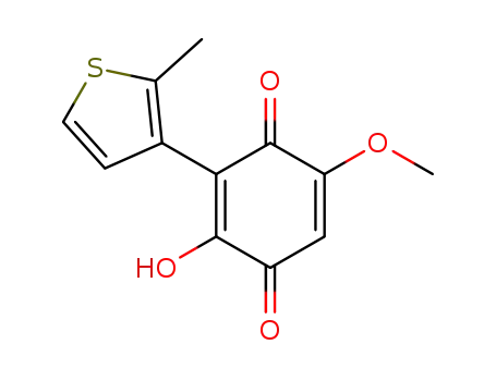 Molecular Structure of 116138-85-3 (2,5-Cyclohexadiene-1,4-dione,
2-hydroxy-5-methoxy-3-(2-methyl-3-thienyl)-)