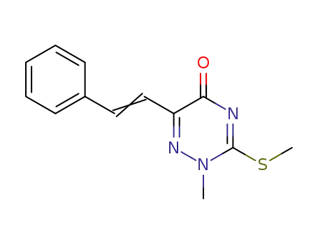 Molecular Structure of 89988-69-2 (1,2,4-Triazin-5(2H)-one, 2-methyl-3-(methylthio)-6-(2-phenylethenyl)-)