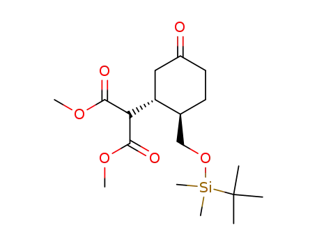 Molecular Structure of 90084-10-9 (Propanedioic acid,
[2-[[[(1,1-dimethylethyl)dimethylsilyl]oxy]methyl]-5-oxocyclohexyl]-,
dimethyl ester, trans-)