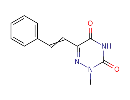 Molecular Structure of 89988-62-5 (1,2,4-Triazine-3,5(2H,4H)-dione, 2-methyl-6-(2-phenylethenyl)-)