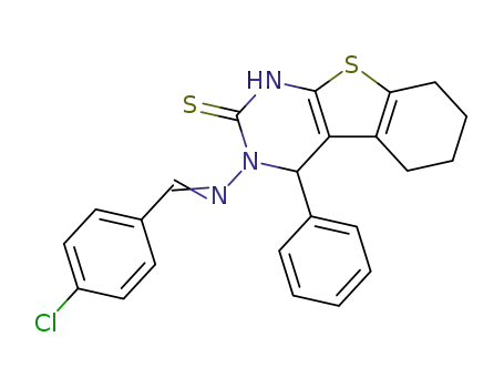 Molecular Structure of 135718-64-8 (3-{[(E)-(4-chlorophenyl)methylidene]amino}-4-phenyl-3,4,5,6,7,8-hexahydro[1]benzothieno[2,3-d]pyrimidine-2(1H)-thione)