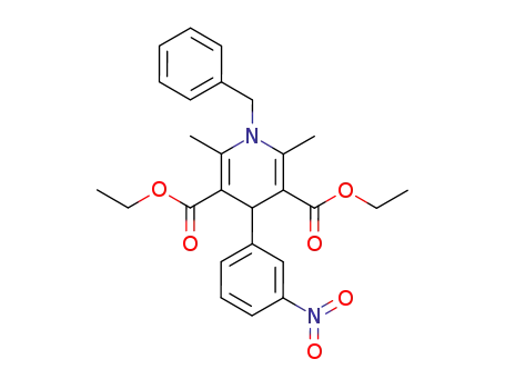 Molecular Structure of 72284-55-0 (3,5-Pyridinedicarboxylic acid, 1,4-dihydro-2,6-dimethyl-4-(3-nitrophen yl)-1-(phenylmethyl)-, diethyl ester)
