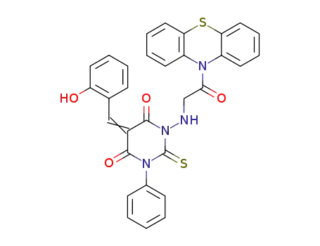 Molecular Structure of 141177-60-8 ((5Z)-5-[(2-hydroxyphenyl)methylidene]-1-{[2-oxo-2-(10H-phenothiazin-10-yl)ethyl]amino}-3-phenyl-2-thioxodihydropyrimidine-4,6(1H,5H)-dione)