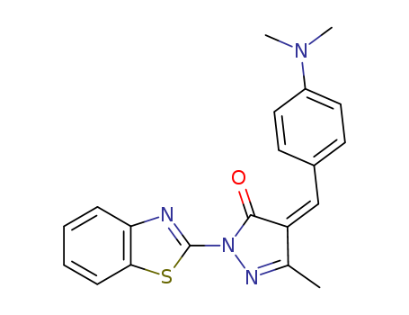 Molecular Structure of 89936-56-1 (3H-Pyrazol-3-one,
2-(2-benzothiazolyl)-4-[[4-(dimethylamino)phenyl]methylene]-2,4-dihydro
-5-methyl-)