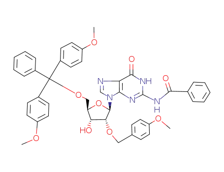 N-{9-[(2R,3R,4R,5R)-5-[Bis-(4-methoxy-phenyl)-phenyl-methoxymethyl]-4-hydroxy-3-(4-methoxy-benzyloxy)-tetrahydro-furan-2-yl]-6-oxo-6,9-dihydro-1H-purin-2-yl}-benzamide