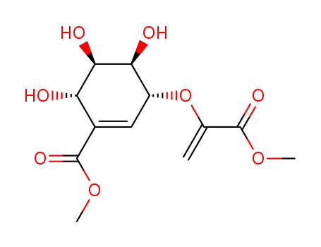 Molecular Structure of 151656-25-6 (1-Cyclohexene-1-carboxylicacid, 4,5,6-trihydroxy-3-[[1-(methoxycarbonyl)ethenyl]oxy]-, methyl ester,(3R,4R,5R,6S)-)