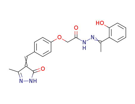 Molecular Structure of 107045-00-1 (Acetic acid,2-[4-[(1,5-dihydro-3-methyl-5-oxo-4H-pyrazol-4-ylidene)methyl]phenoxy]-,2-[1-(2-hydroxyphenyl)ethylidene]hydrazide)