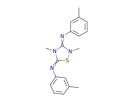 Molecular Structure of 118489-23-9 (Benzenamine,N,N'-(2,4-dimethyl-1,2,4-thiadiazolidine-3,5-diylidene)bis[3-methyl- (9CI))