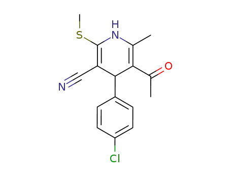 Molecular Structure of 117491-01-7 (5-acetyl-4-(4-chlorophenyl)-6-methyl-2-(methylsulfanyl)-1,4-dihydropyridine-3-carbonitrile)