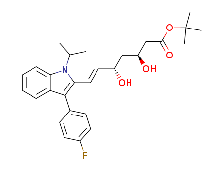 Molecular Structure of 194935-00-7 (6-Heptenoic acid,
7-[3-(4-fluorophenyl)-1-(1-methylethyl)-1H-indol-2-yl]-3,5-dihydroxy-,
1,1-dimethylethyl ester, (3S,5S,6E)-)