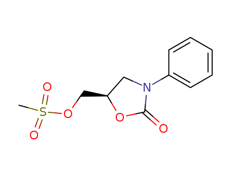 Molecular Structure of 150880-20-9 (2-Oxazolidinone, 5-[[(methylsulfonyl)oxy]methyl]-3-phenyl-, (5R)-)