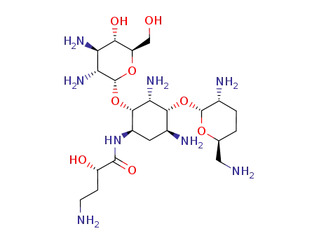Molecular Structure of 161822-04-4 ((2S)-4-amino-N-[(1R,2S,3S,4R,5S)-3,5-diamino-4-[(2R,3R,6S)-3-amino-6-( aminomethyl)oxan-2-yl]oxy-2-[(2S,3R,4R,5S,6R)-3,4-diamino-5-hydroxy-6- (hydroxymethyl)oxan-2-yl]oxy-cyclohexyl]-2-hydroxy-butanamide)