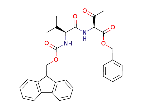 Molecular Structure of 831239-01-1 (Butanoic acid,
2-[[(2S)-2-[[(9H-fluoren-9-ylmethoxy)carbonyl]amino]-3-methyl-1-oxobut
yl]amino]-3-oxo-, phenylmethyl ester, (2S)-)