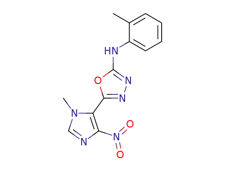 Molecular Structure of 876935-32-9 (1,3,4-Oxadiazol-2-amine,
5-(1-methyl-4-nitro-1H-imidazol-5-yl)-N-(2-methylphenyl)-)