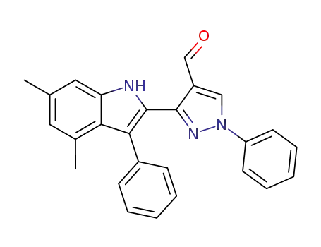 Molecular Structure of 851136-23-7 (1H-Pyrazole-4-carboxaldehyde,
3-(4,6-dimethyl-3-phenyl-1H-indol-2-yl)-1-phenyl-)