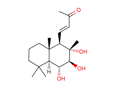 Molecular Structure of 107647-14-3 (3-Buten-2-one,4-[(1R,2S,3S,4R,4aS,8aS)-decahydro-2,3,4-trihydroxy-2,5,5,8a-tetramethyl-1-naphthalenyl]-,(3E)-)