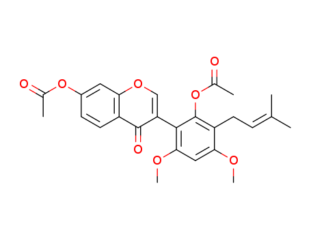 Molecular Structure of 89966-10-9 (4H-1-Benzopyran-4-one,
7-(acetyloxy)-3-[2-(acetyloxy)-4,6-dimethoxy-3-(3-methyl-2-butenyl)phen
yl]-)
