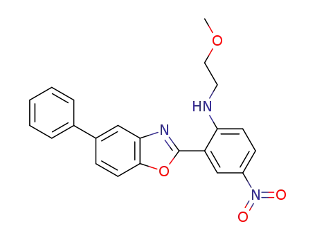 Molecular Structure of 599202-91-2 (Benzenamine, N-(2-methoxyethyl)-4-nitro-2-(5-phenyl-2-benzoxazolyl)-)
