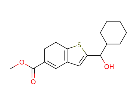 Molecular Structure of 112101-72-1 (Benzo[b]thiophene-5-carboxylic acid,
2-(cyclohexylhydroxymethyl)-6,7-dihydro-, methyl ester)