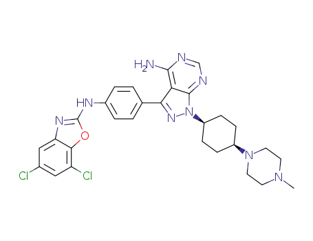 Cis-N<sub>2</sub>-(4-{4-amino-1-[4-(4-methylpiperazino)cyclohexyl]-1H-pyrazolo[3,4-d]pyrimidin-3-yl}phenyl)-5,7-dichloro-1,3-benzoxazol-2-amine