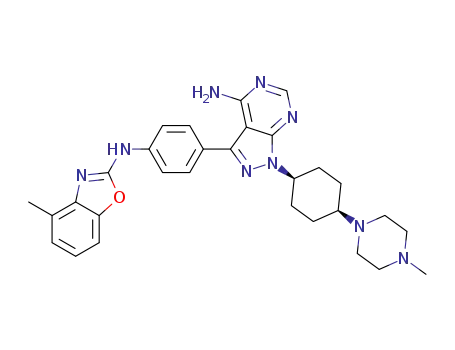 cis-N<sub>2</sub>-(4-{4-amino-1-[4-(4-methylpiperazino)cyclohexyl]-1H-pyrazolo[3,4-d]pyrimidin-3-yl}phenyl)-4-methyl-1,3-benzoxazol-2-amine