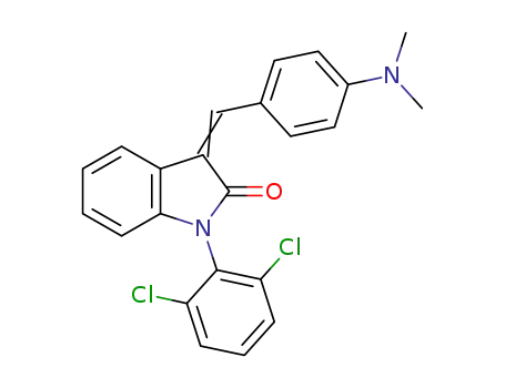 Molecular Structure of 145253-61-8 (1-{[(2,6-dichlorophenyl)-3-(4-(dimethylamino)phenyl)]methylene}-1,3-dihydroindol-2-one)