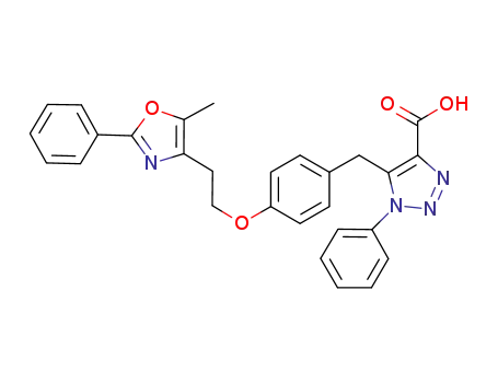 Molecular Structure of 477773-71-0 (1H-1,2,3-Triazole-4-carboxylic acid,
5-[[4-[2-(5-methyl-2-phenyl-4-oxazolyl)ethoxy]phenyl]methyl]-1-phenyl-)