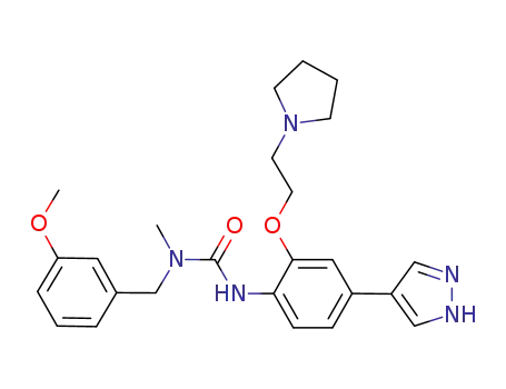 Molecular Structure of 1225199-26-7 (Urea, N-[(3-methoxyphenyl)methyl]-N-methyl-N'-[4-(1H-pyrazol-4-yl)-2-[2-(1-pyrrolidinyl)ethoxy]phenyl]-)
