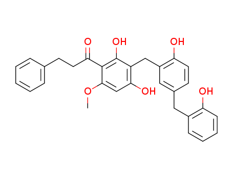 Molecular Structure of 110874-65-2 (1-Propanone,1-[2,4-dihydroxy-3-[[2-hydroxy-5-[(2-hydroxyphenyl)methyl]phenyl]methyl]-6-methoxyphenyl]-3-phenyl-)