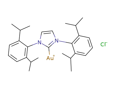Molecular Structure of 852445-83-1 (1,3-Bis(2,6-di-isopropylphenyl)imidazol-2-ylidenegold(I)chloride,95%)