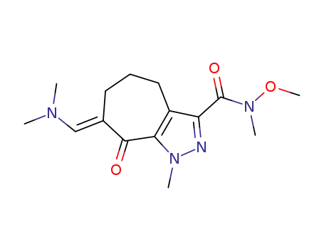 Molecular Structure of 1392049-29-4 ((7E)-7-[(dimethylamino)methylidene]-N-methoxy-N,1-dimethyl-8-oxo-1,4,5,6,7,8-hexahydrocyclohepta[c]pyrazole-3-carboxamide)