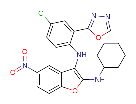 Molecular Structure of 1378025-50-3 (N<sub>3</sub>-[4-chloro-2-(1,3,4-oxadiazol-2-yl)phenyl]-N<sub>2</sub>-cyclohexyl-5-nitrobenzofuran-2,3-diamine)