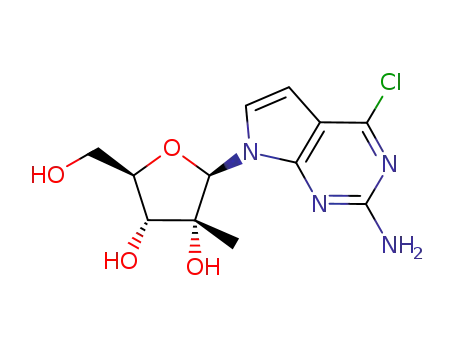 Molecular Structure of 443642-40-8 (4-Chloro-7-(2-C-methyl-beta-D-ribofuranosyl)-7H-pyrrolo[2,3-d]pyrimidin-2-amine)