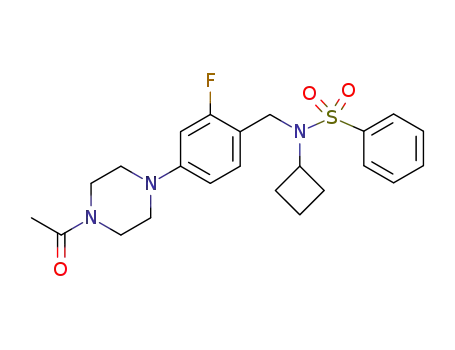 Molecular Structure of 1445902-18-0 (N-[4-(4-acetyl-piperazin-1-yl)-2-fluoro-benzyl]-N-cyclobutyl-benzenesulfonamide)