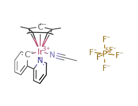 Molecular Structure of 1147996-79-9 ([(pentamethylcyclopentadienyl)Ir(2-phenylpyridine(-1H))(CH<sub>3</sub>CN)]PF<sub>6</sub>)
