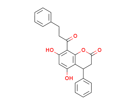 Molecular Structure of 158112-73-3 (2H-1-Benzopyran-2-one,3,4-dihydro-5,7-dihydroxy-8-(1-oxo-3-phenylpropyl)-4-phenyl- (9CI))