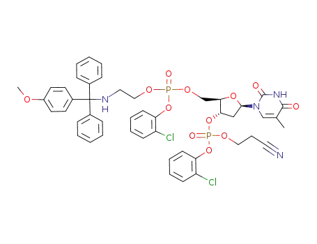 3'-Thymidylic acid, 2-chlorophenyl 2-cyanoethyl ester, 5'-[2-chlorophenyl
2-[[(4-methoxyphenyl)diphenylmethyl]amino]ethyl phosphate]