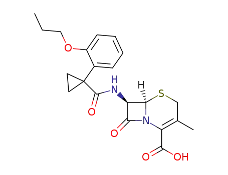 Molecular Structure of 108098-20-0 ((6R,7R)-3-methyl-8-oxo-7-({[1-(2-propoxyphenyl)cyclopropyl]carbonyl}amino)-5-thia-1-azabicyclo[4.2.0]oct-2-ene-2-carboxylic acid)