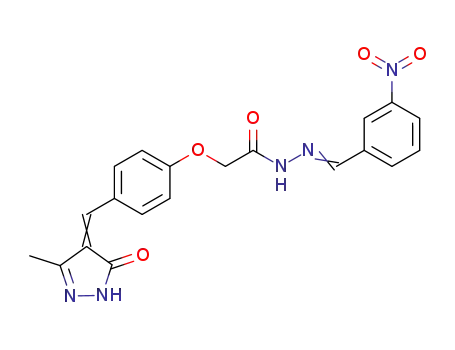 Molecular Structure of 107044-94-0 (2-[4-[(Z)-(3-methyl-5-oxo-1H-pyrazol-4-ylidene)methyl]phenoxy]-N-[(3-n itrophenyl)methylideneamino]acetamide)