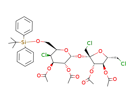 2,3-di-O-acetyl-6-O-tert-butyldiphenylsilyl-4-chloro-4-deoxy-α-D-galactopyranosyl 3,4-di-O-acetyl-1,6-dichloro-1,6-dideoxy-β-D-fructofuranoside
