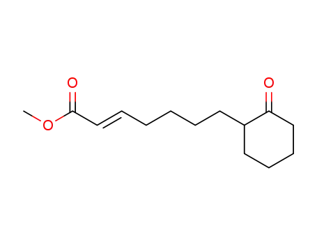 Molecular Structure of 127987-42-2 ((E)-7-(2-Oxo-cyclohexyl)-hept-2-enoic acid methyl ester)