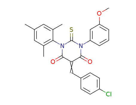 (5E)-5-[(4-CHLOROPHENYL)METHYLIDENE]-1-(3-METHOXYPHENYL)-2-SULFANYLIDE NE-3-(2,4,6-TRIMETHYLPHENYL)-1,3-DIAZINANE-4,6-DIONE